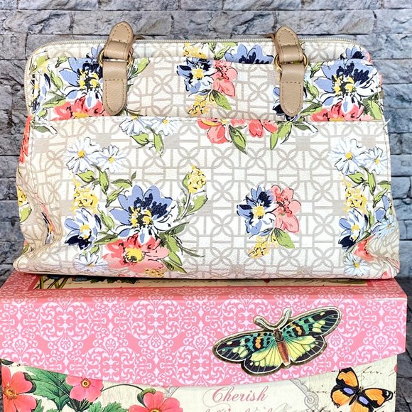 Unbranded Handbags - Floral Print Vinyl Shoulder Bag Dual Straps Medium Sized Multiple Pockets